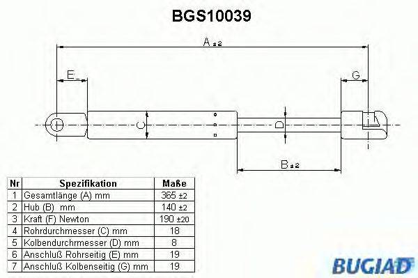 Газовая пружина, крышка багажник BUGIAD BGS10039