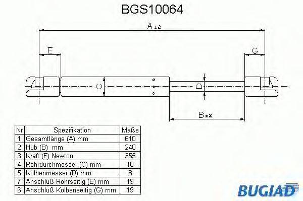 Газовая пружина, крышка багажник BUGIAD BGS10064