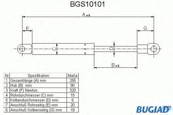 Газовая пружина, крышка багажник BUGIAD BGS10101