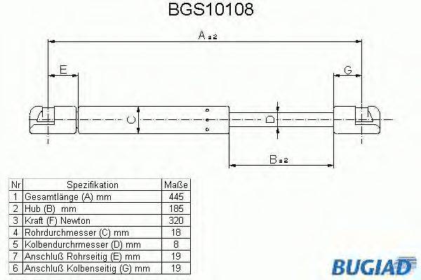 Газовая пружина, крышка багажник BUGIAD BGS10108