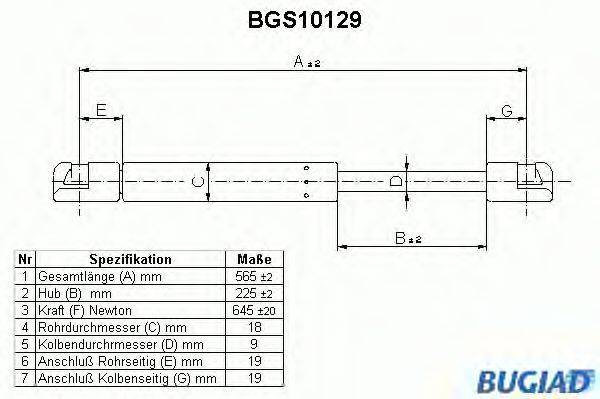 Газовая пружина, крышка багажник BUGIAD BGS10129