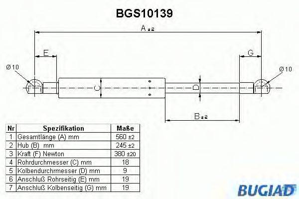 Газовая пружина, крышка багажник BUGIAD BGS10139