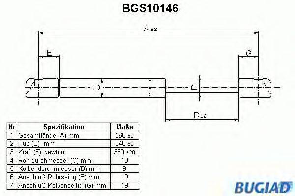 Газовая пружина, крышка багажник BUGIAD BGS10146