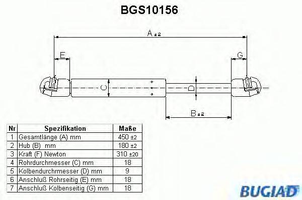 Газовая пружина, крышка багажник BUGIAD BGS10156