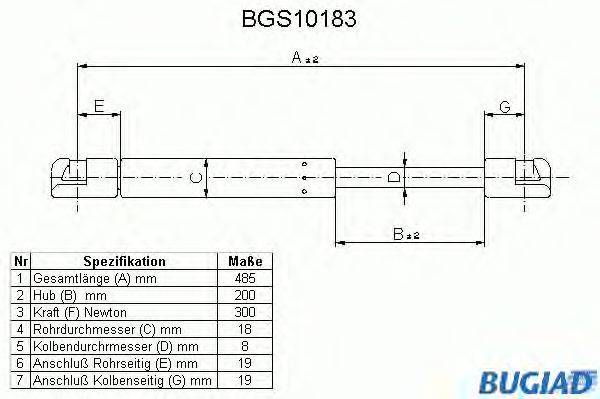 Газовая пружина, крышка багажник BUGIAD BGS10183