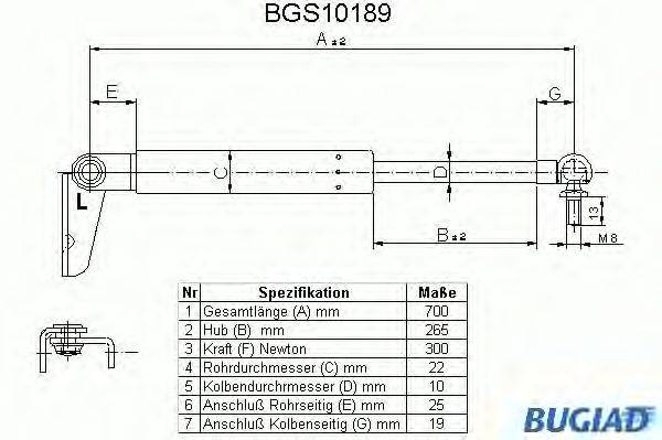 Газовая пружина, крышка багажник BUGIAD BGS10189