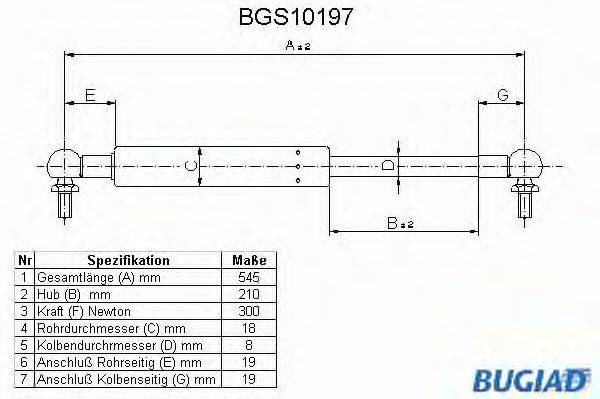 Газовая пружина, крышка багажник BUGIAD BGS10197