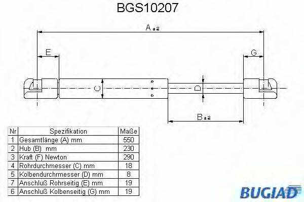 Газовая пружина, крышка багажник BUGIAD BGS10207