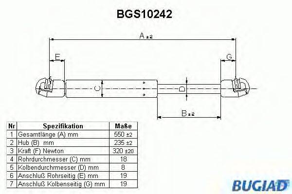 Газовая пружина, крышка багажник BUGIAD BGS10242