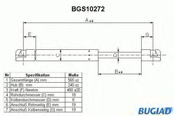 Газовая пружина, крышка багажник BUGIAD BGS10272