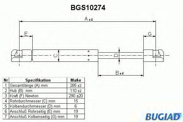 Газовая пружина, крышка багажник BUGIAD BGS10274