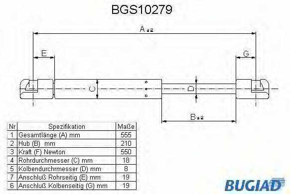 Газовая пружина, крышка багажник BUGIAD BGS10279