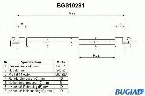 Газовая пружина, крышка багажник BUGIAD BGS10281