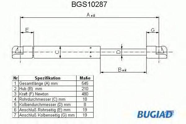 Газовая пружина, крышка багажник BUGIAD BGS10287