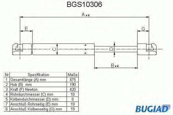 Газовая пружина, крышка багажник BUGIAD BGS10306