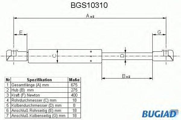 Газовая пружина, крышка багажник BUGIAD BGS10310