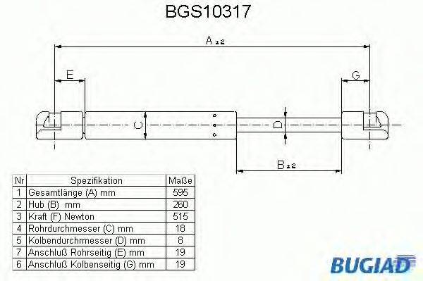 Газовая пружина, крышка багажник BUGIAD BGS10317