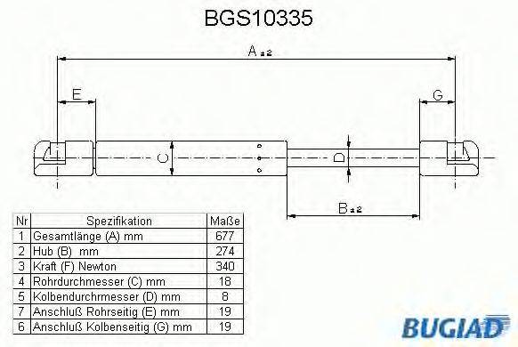 Газовая пружина, крышка багажник BUGIAD BGS10335