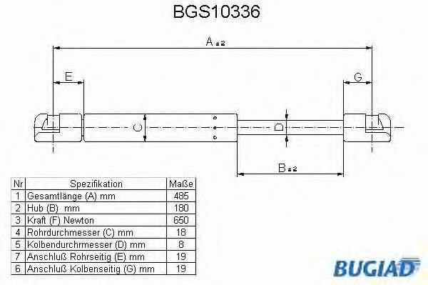 Газовая пружина, крышка багажник BUGIAD BGS10336