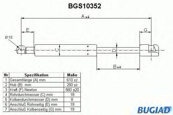 Газовая пружина, крышка багажник BUGIAD BGS10352