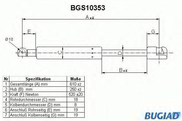 Газовая пружина, крышка багажник BUGIAD BGS10353