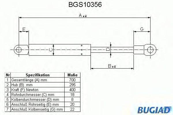 Газовая пружина, крышка багажник BUGIAD BGS10356