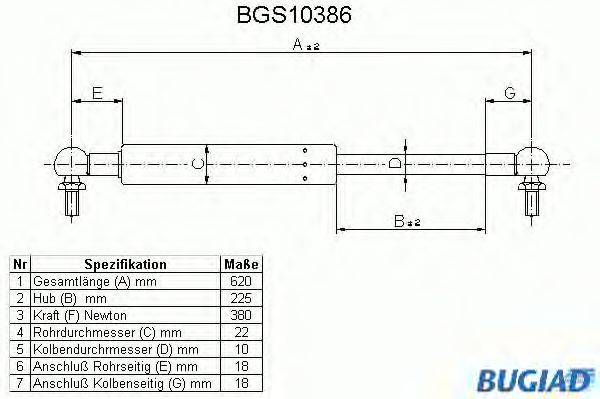 Газовая пружина, крышка багажник BUGIAD BGS10386