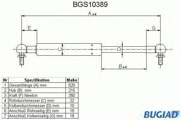 Газовая пружина, крышка багажник BUGIAD BGS10389