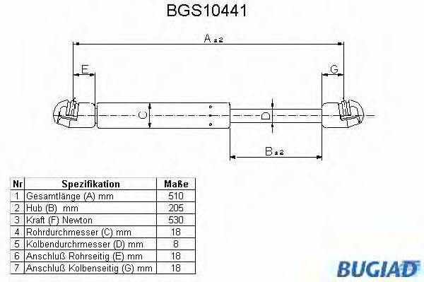 Газовая пружина, крышка багажник BUGIAD BGS10441