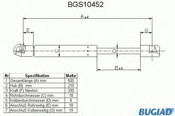 Газовая пружина, крышка багажник BUGIAD BGS10452