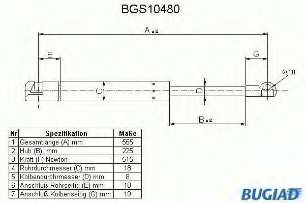 Газовая пружина, крышка багажник BUGIAD BGS10480