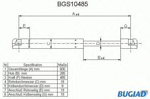 Газовая пружина, крышка багажник BUGIAD BGS10485