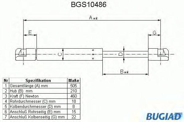 Газовая пружина, крышка багажник BUGIAD BGS10486