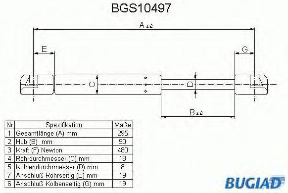 Газовая пружина, крышка багажник BUGIAD BGS10497