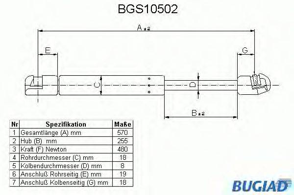 Газовая пружина, крышка багажник BUGIAD BGS10502