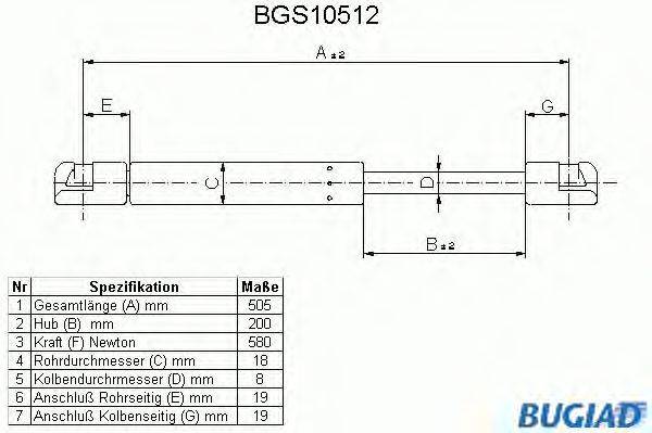 Газовая пружина, крышка багажник BUGIAD BGS10512