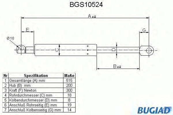 Газовая пружина, крышка багажник BUGIAD BGS10524