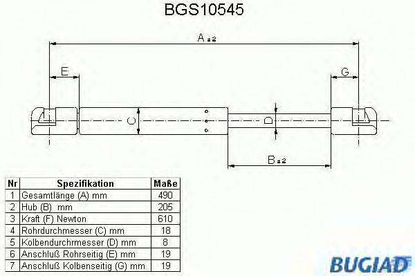 Газовая пружина, крышка багажник BUGIAD BGS10545