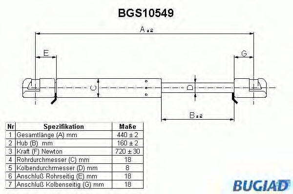 Газовая пружина, крышка багажник BUGIAD BGS10549