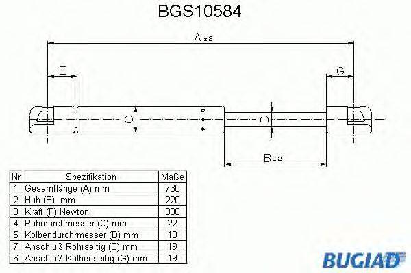 Газовая пружина, крышка багажник BUGIAD BGS10584