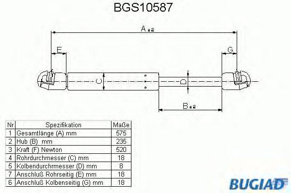 Газовая пружина, крышка багажник BUGIAD BGS10587