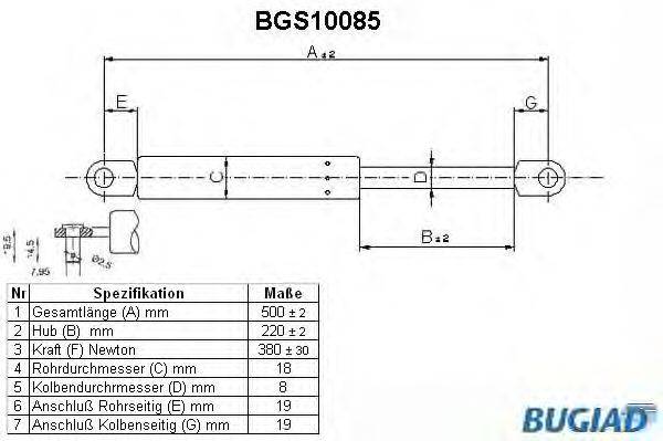 Газовая пружина, крышка багажник BUGIAD BGS10085