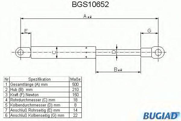 Газовая пружина, крышка багажник BUGIAD BGS10652