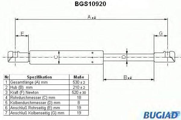 Газовая пружина, крышка багажник BUGIAD BGS10920