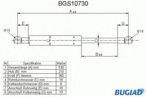 Газовая пружина, крышка багажник BUGIAD BGS10730