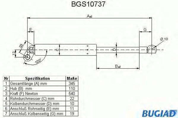 Газовая пружина, крышка багажник BUGIAD BGS10737