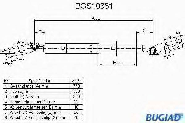 Газовая пружина, крышка багажник BUGIAD BGS10381