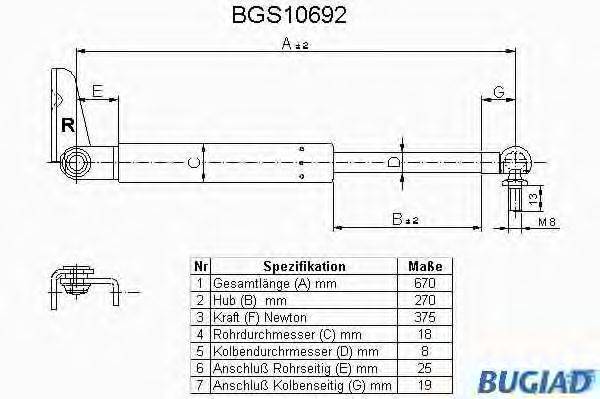 Газовая пружина, крышка багажник BUGIAD BGS10692