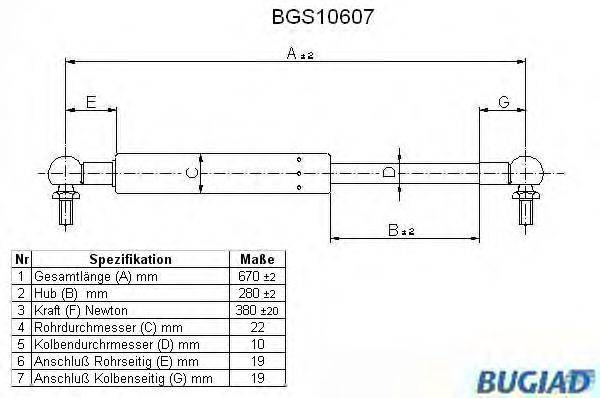 Газовая пружина, крышка багажник BUGIAD BGS10607