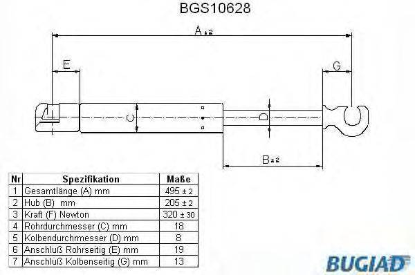 Газовая пружина, крышка багажник BUGIAD BGS10628